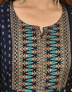 Kaajh Women's Blue Green Gold Print Embellishment Anarkali Kurta - Distacart