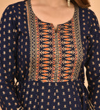 Kaajh Women's Blue Orange Gold Print Embellishment Anarkali Kurta - Distacart