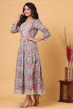 Kaajh Women's Green Red Floral Print Embroidery Anarkali Kurta - Distacart