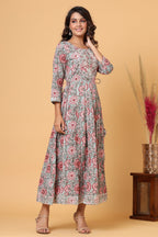 Kaajh Women's Green Red Floral Print Embroidery Anarkali Kurta - Distacart