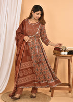 Kaajh Women's Brown Embellished Anarkali Suit Set - Distacart