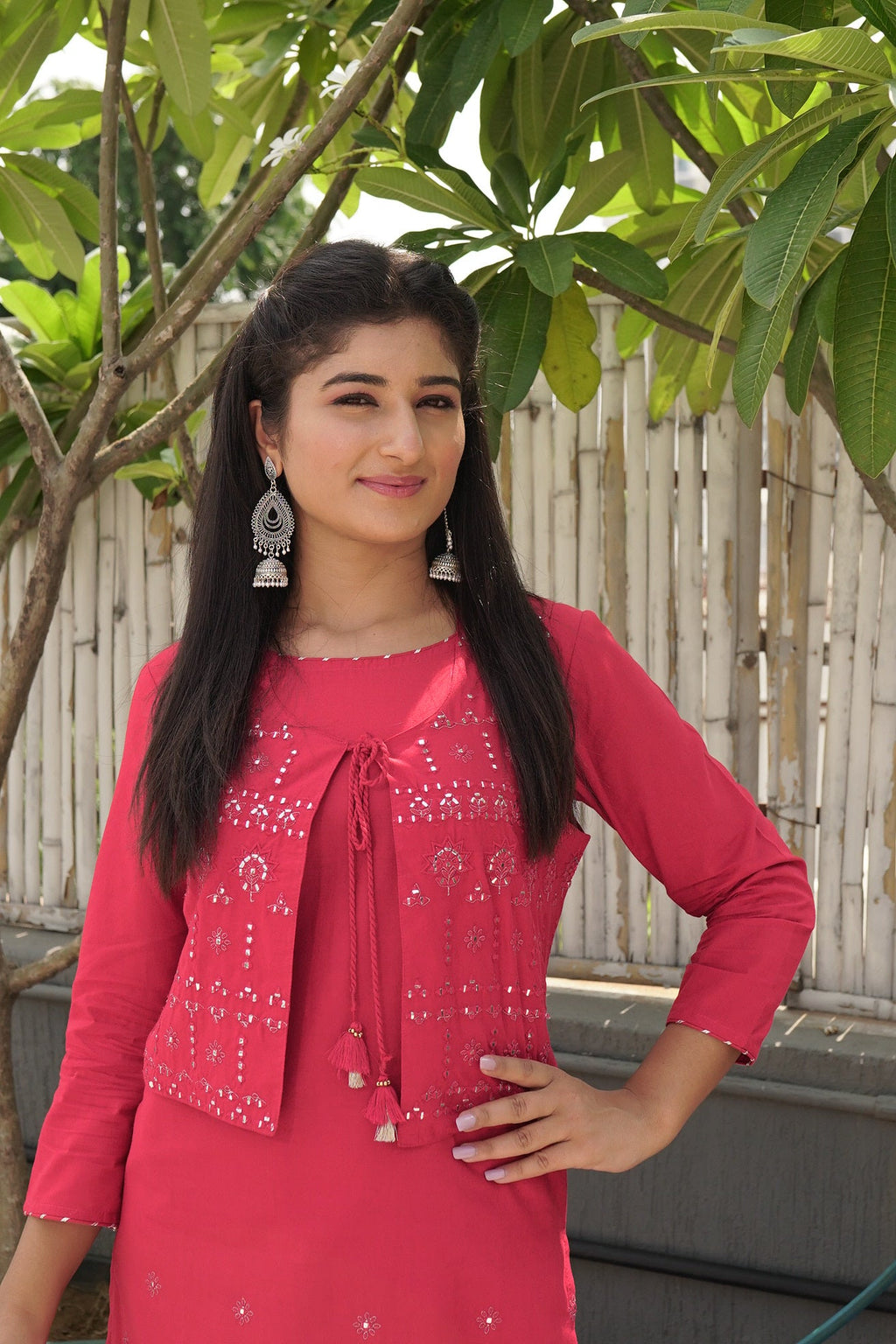 Kaajh Women's Red Printed Jacket Kurta Pant Set - Distacart