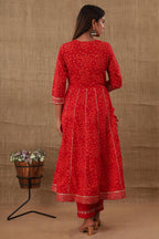 Kaajh Women's Red Bandhej Printed Anarkali Suit Set - Distacart