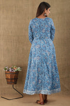 Kaajh Women's Blue Floral Print Embroidery Anarkali Kurta - Distacart