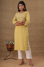 Kaajh Women's Yellow Mirror Embroidery Kurta Pant Set - Distacart