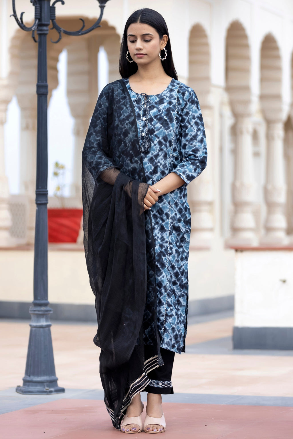 Kaajh Women's Black Tie Dye Print Cotton Suit Set - Distacart