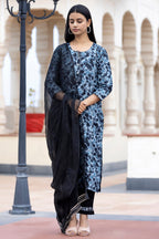 Kaajh Women's Black Tie Dye Print Cotton Suit Set - Distacart