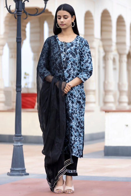 Kaajh Women's Black Tie Dye Print Cotton Suit Set