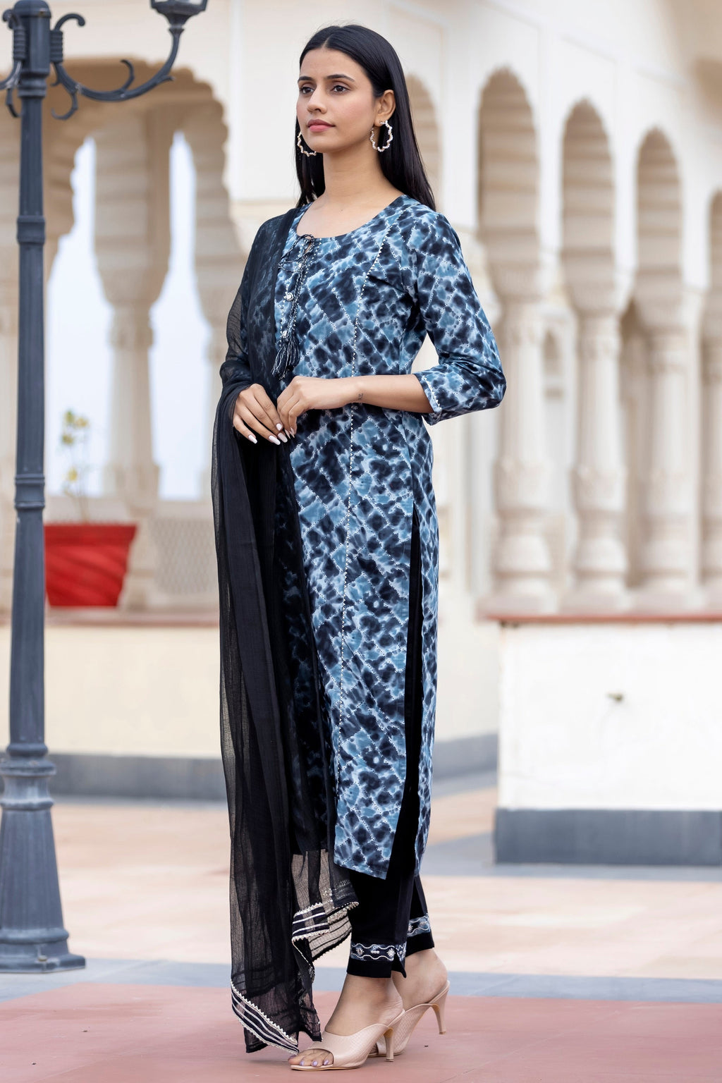 Kaajh Women's Black Tie Dye Print Cotton Suit Set - Distacart