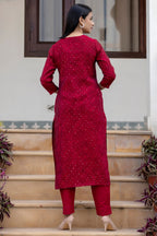 Kaajh Women's Maroon Gold Printed Modal Silk Kurta Pant Set - Distacart