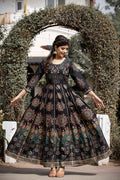 Kaajh Women's Black Gold Printed Ethnic Gown - Distacart