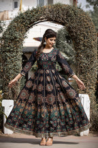 Kaajh Women's Black Gold Printed Ethnic Gown - Distacart