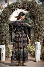 Kaajh Women's Black Gold Printed Ethnic Gown - Distacart