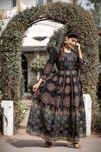 Kaajh Women's Black Gold Printed Ethnic Gown - Distacart