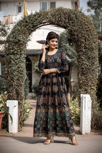 Kaajh Women's Black Gold Printed Ethnic Gown - Distacart