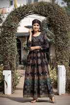 Kaajh Women's Black Gold Printed Ethnic Gown - Distacart