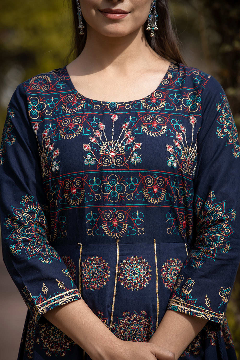 Kaajh Women's Blue Gold Printed Ethnic Gown - Distacart