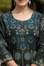 Kaajh Women's Green Gold Printed Ethnic Gown - Distacart