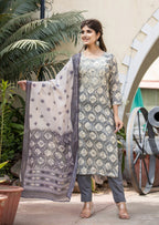 Kaajh Women's Grey Modal Silk Embroidered Suit Set - Distacart