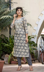 Kaajh Women's Grey Modal Silk Embroidered Suit Set - Distacart