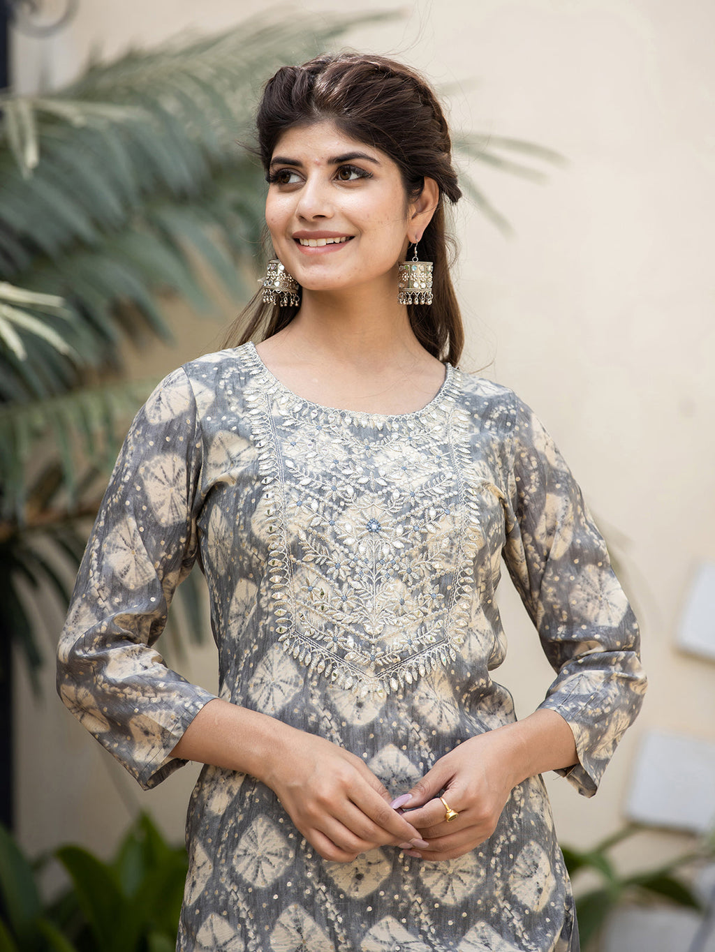 Kaajh Women's Grey Modal Silk Embroidered Suit Set - Distacart
