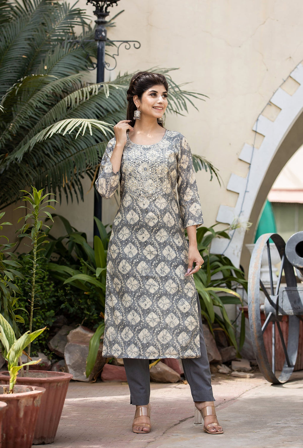 Kaajh Women's Grey Modal Silk Embroidered Suit Set - Distacart
