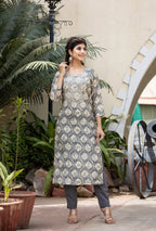 Kaajh Women's Grey Modal Silk Embroidered Suit Set - Distacart