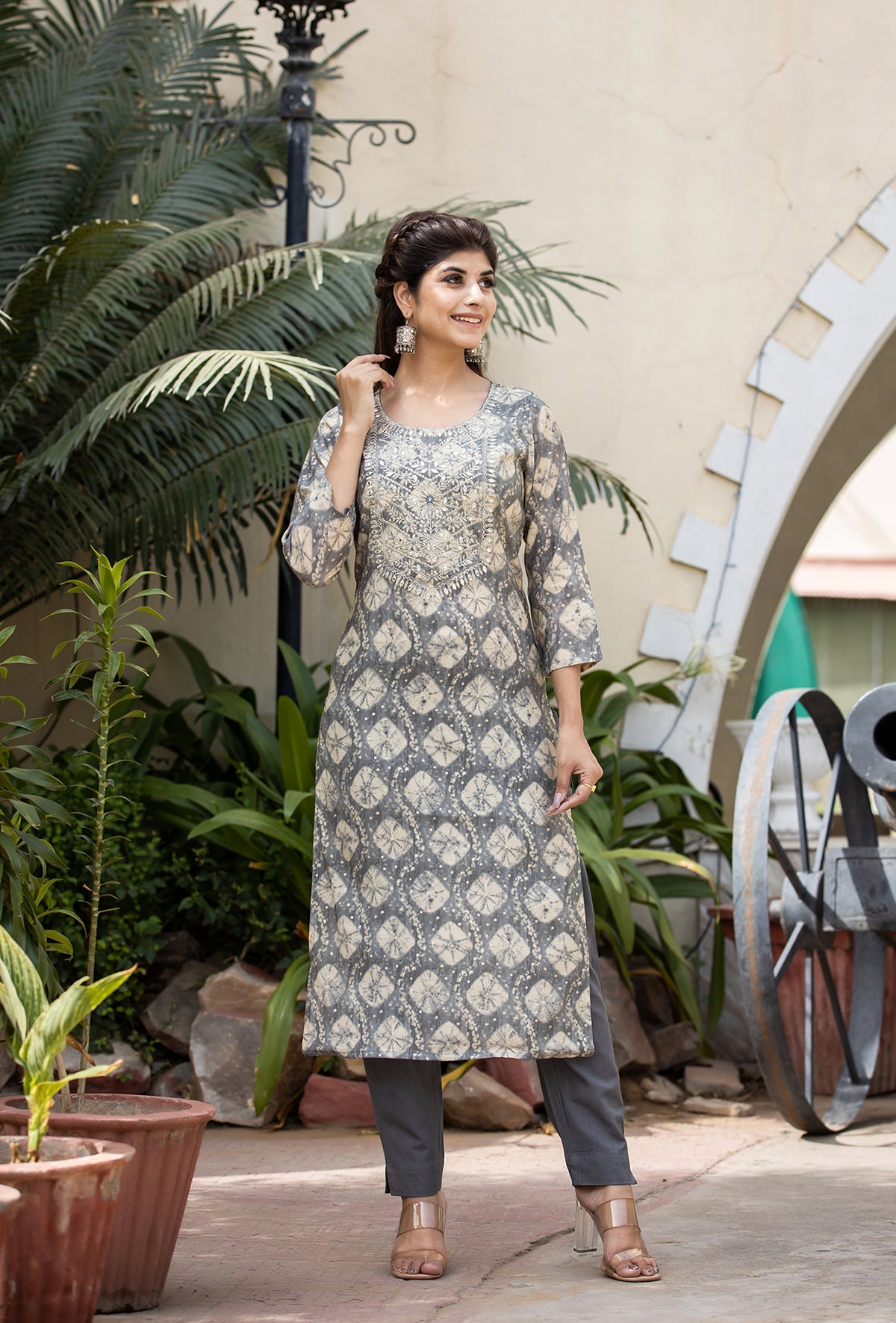 Kaajh Women's Grey Modal Silk Embroidered Suit Set - Distacart