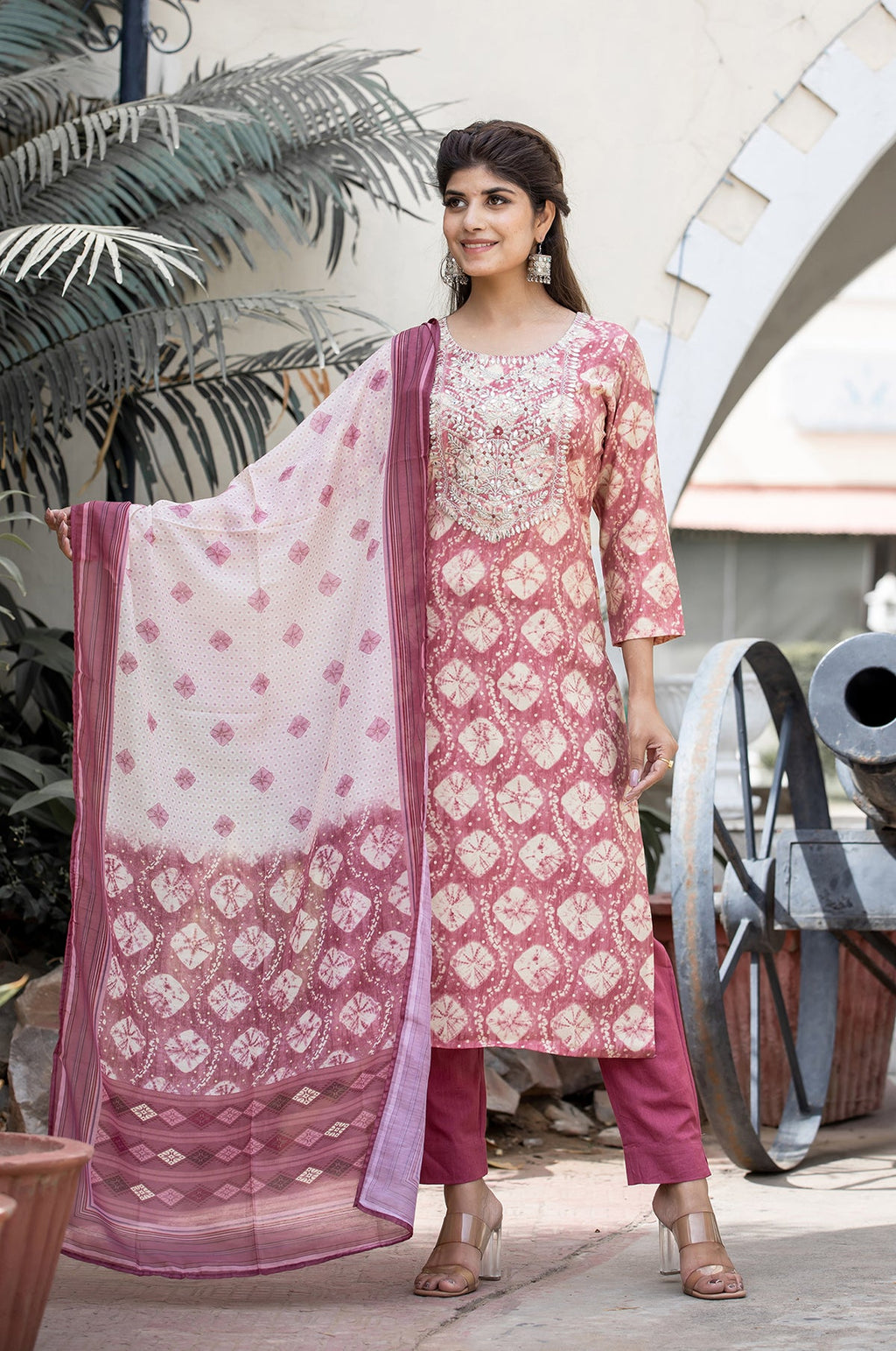 Kaajh Women's Pink Modal Silk Embroidered Suit Set - Distacart