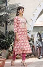 Kaajh Women's Pink Modal Silk Embroidered Suit Set - Distacart
