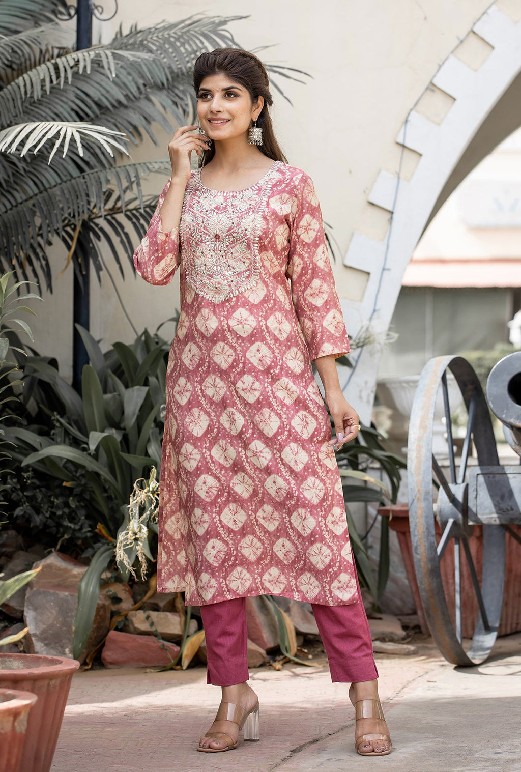 Kaajh Women's Pink Modal Silk Embroidered Suit Set - Distacart