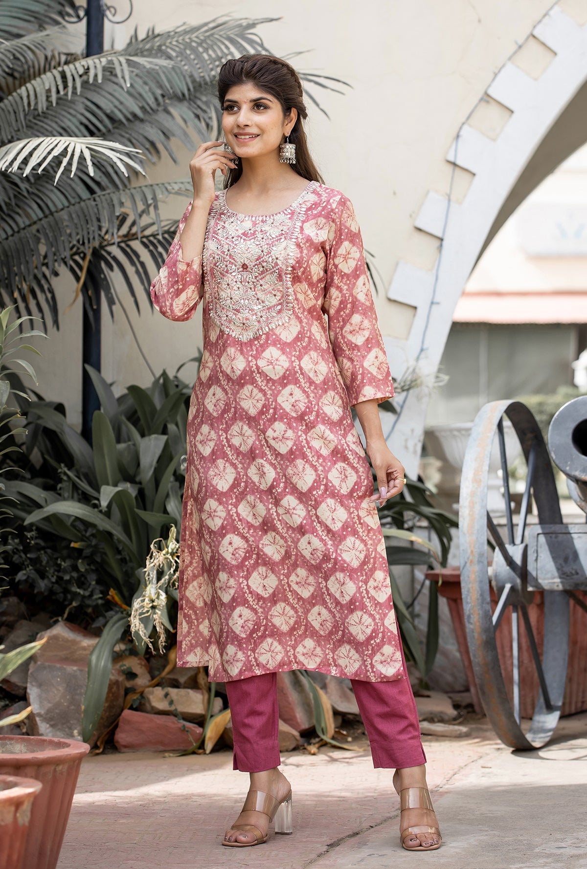 Kaajh Women's Pink Modal Silk Embroidered Suit Set - Distacart