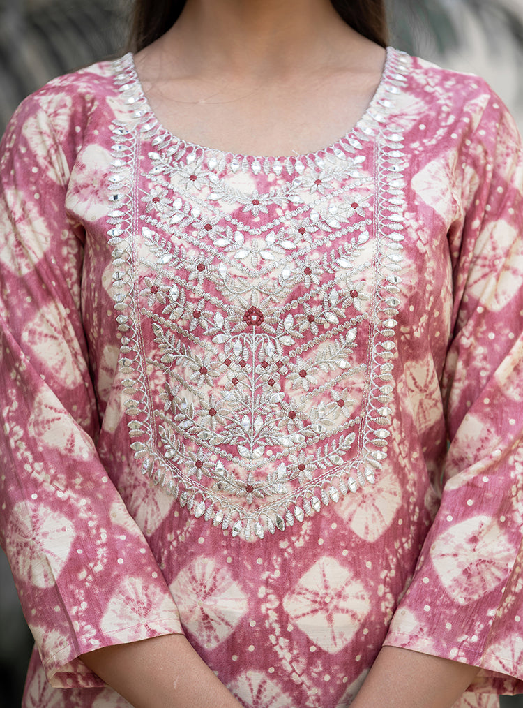 Kaajh Women's Pink Modal Silk Embroidered Suit Set - Distacart