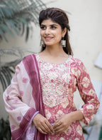Kaajh Women's Pink Modal Silk Embroidered Suit Set - Distacart