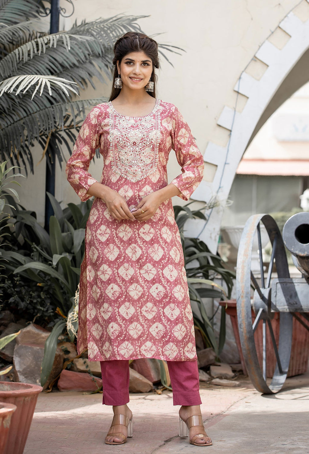 Kaajh Women's Pink Modal Silk Embroidered Suit Set - Distacart