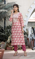 Kaajh Women's Pink Modal Silk Embroidered Suit Set - Distacart