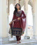 Kaajh Women's Maroon Festive Chanderi Kurta Set With Pant And Dupatta - Distacart