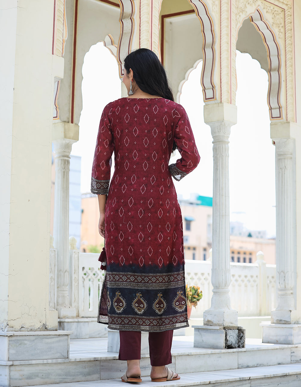 Kaajh Women's Maroon Festive Chanderi Kurta Set With Pant And Dupatta - Distacart