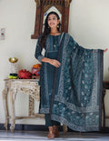 Kaajh Women's Royal Blue Chanderi Kurta Set With Pant And Dupatta - Distacart