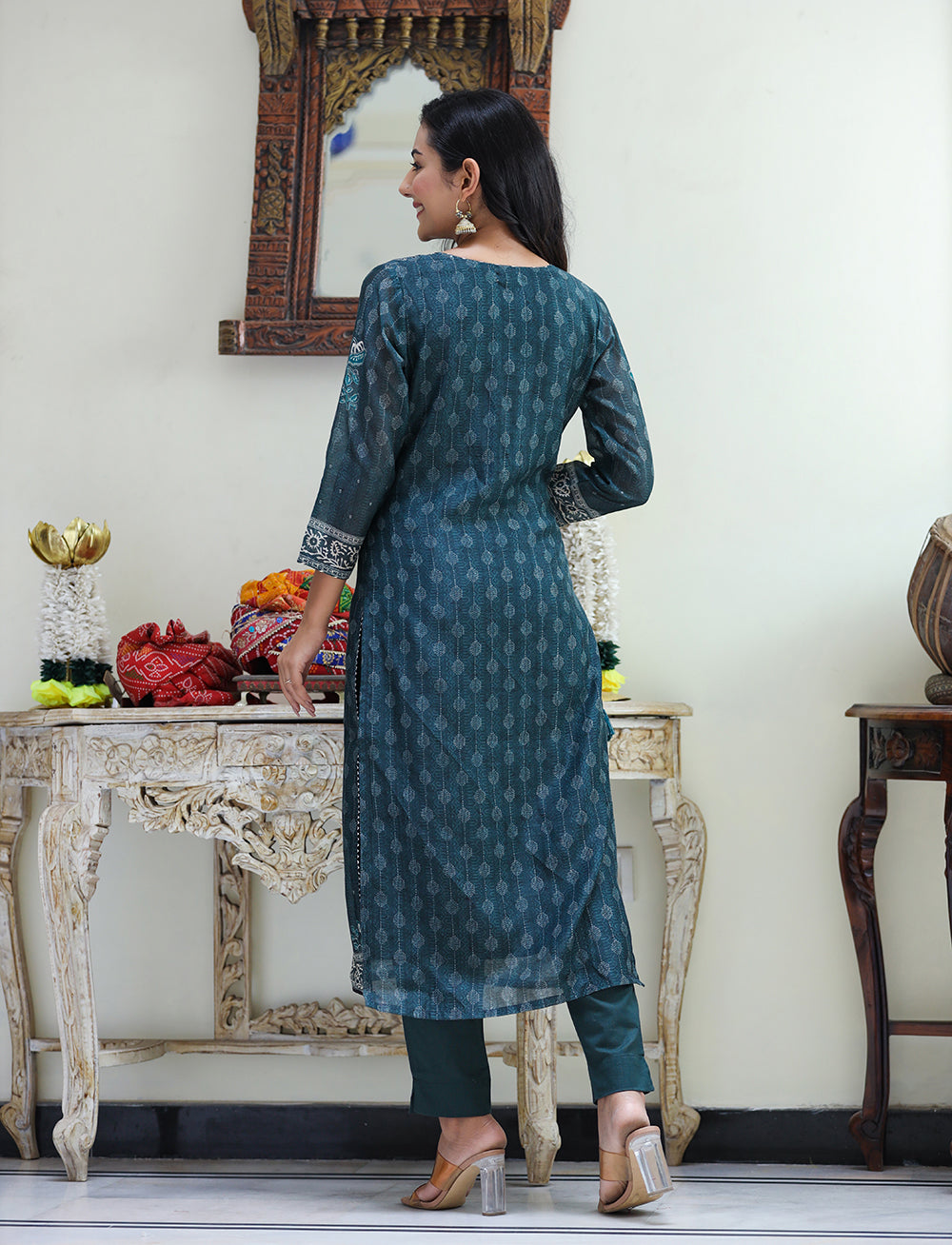Kaajh Women's Royal Blue Chanderi Kurta Set With Pant And Dupatta - Distacart