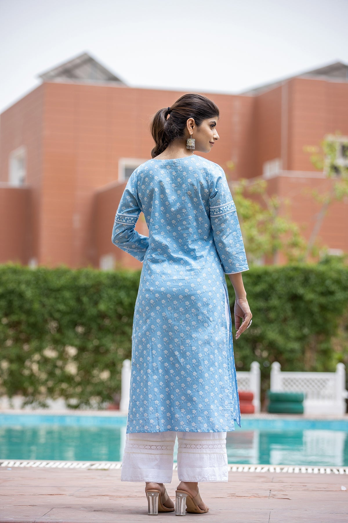 Kaajh Women's Sky Blue Floral Print Cotton Casual Kurta - Distacart