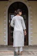 Kaajh Women's White Sea Green Printed Cotton Casual Kurta Pant Set - Distacart