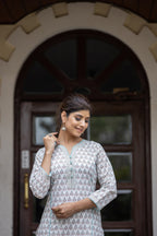 Kaajh Women's White Sea Green Printed Cotton Casual Kurta Pant Set - Distacart