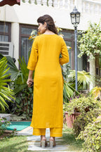 Kaajh Women's Yellow Zari Embroidery Kurta Pant Set With Dupatta - Distacart