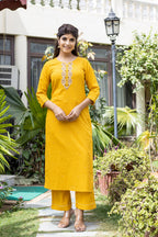 Kaajh Women's Yellow Zari Embroidery Kurta Pant Set With Dupatta - Distacart