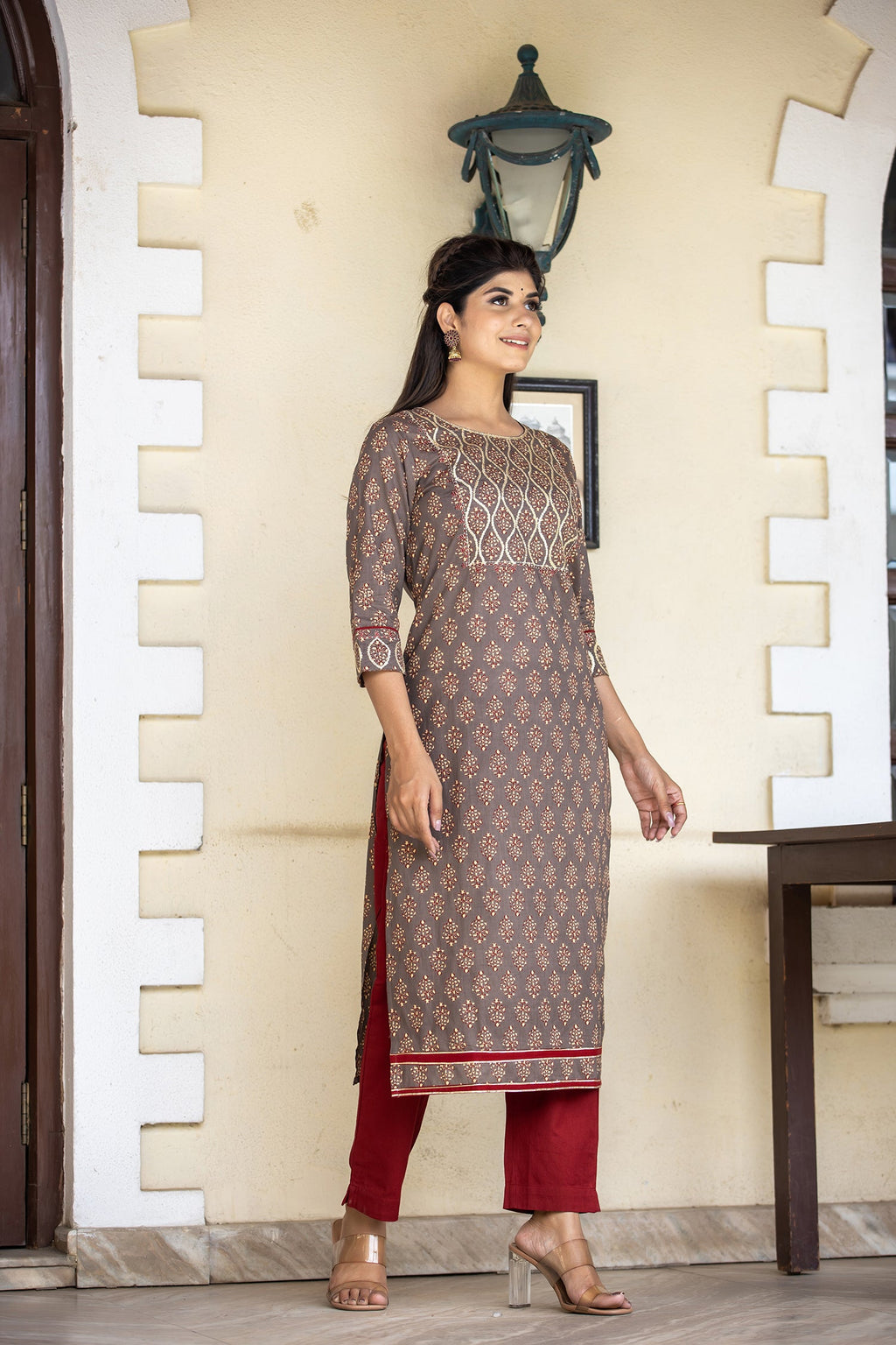 Kaajh Women's Brown Bagru Print Kurta Pant Set - Distacart