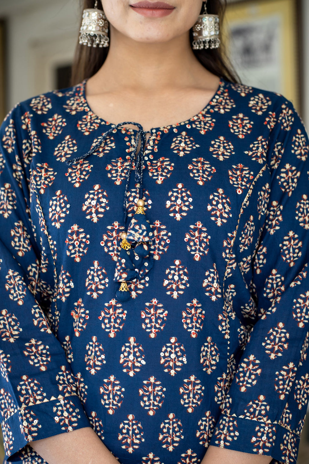 Kaajh Women's Blue Bagru Print Kurta Pant Set - Distacart