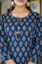 Kaajh Women's Blue Bagru Print Kurta Pant Set - Distacart