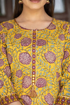 Kaajh Women's Yellow Purple Cotton Kurta Pant Set - Distacart
