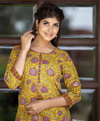 Kaajh Women's Yellow Purple Cotton Kurta Pant Set - Distacart